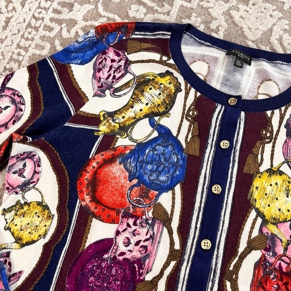 Talbots Petites Tea Party Print Classic Cardigan Sweater - Picture 10 of 16